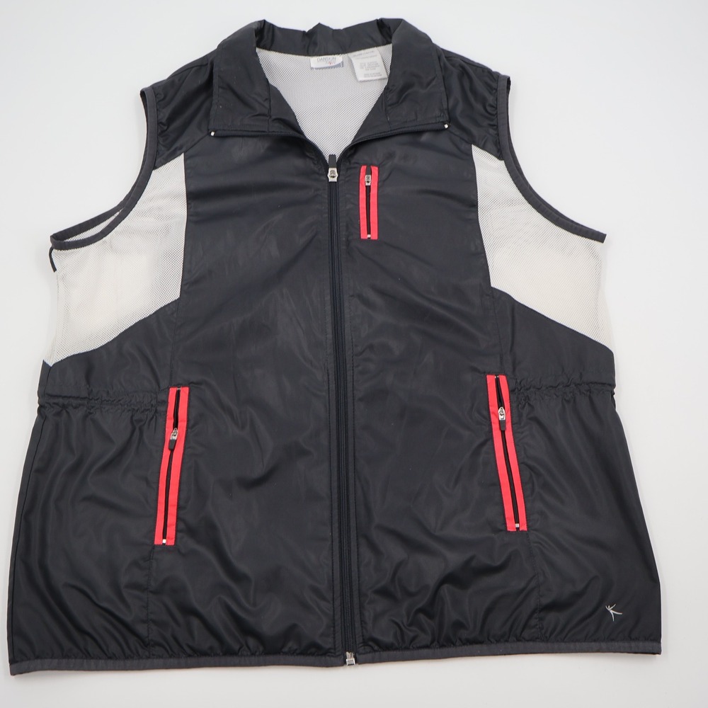 Danskin Now Windbreaker Vest Womens XL Greystone Pink Mesh Vented Full Zip
